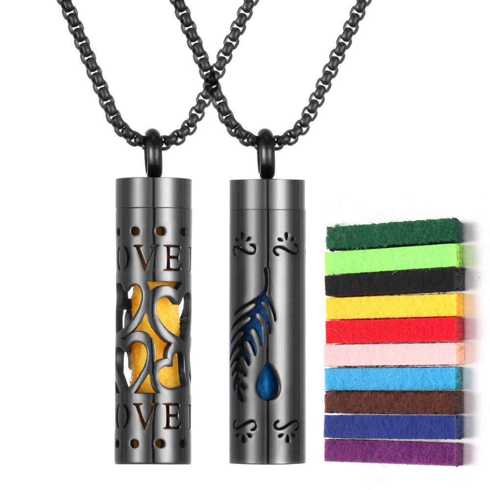 빈티지 블랙 원통형 스테인리스 아로마테라피 에센셜 오일 - Diffuser Necklace Locket 리뷰 및 가격